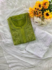 Premium organza Dyed muqaish kurta - Chikankari official