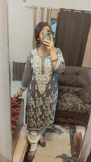 Premium Quality modaal with heavy Ghaas Patti work - Chikankari official