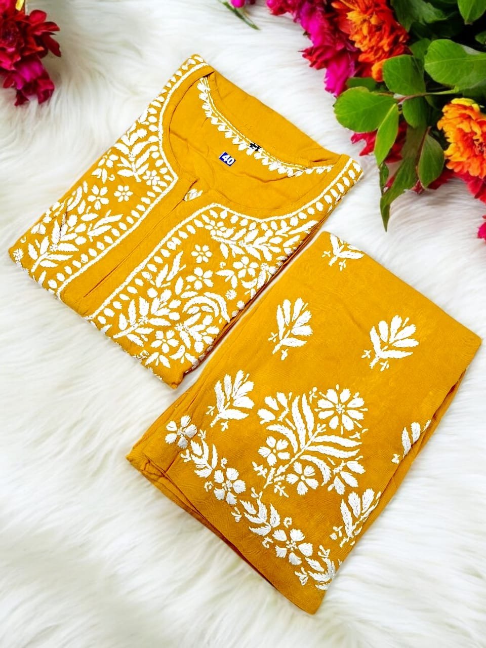 Premium Rayon Co - Ord Kurta Plazzo Set - Chikankari official