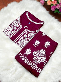 Premium Rayon Co - Ord Kurta Plazzo Set - Chikankari official