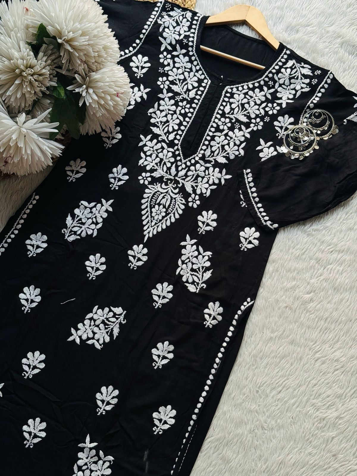 Premium rayon Crafted With Hand white embroidery combo - Chikankari official