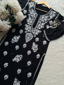 Premium rayon Crafted With Hand white embroidery combo - Chikankari official