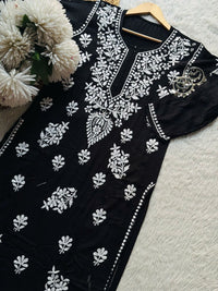Premium rayon Crafted With Hand white embroidery combo - Chikankari official