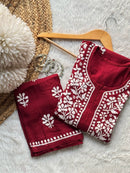 Premium rayon Crafted With Hand white embroidery combo - Chikankari official