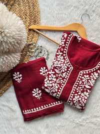 Premium rayon Crafted With Hand white embroidery combo - Chikankari official