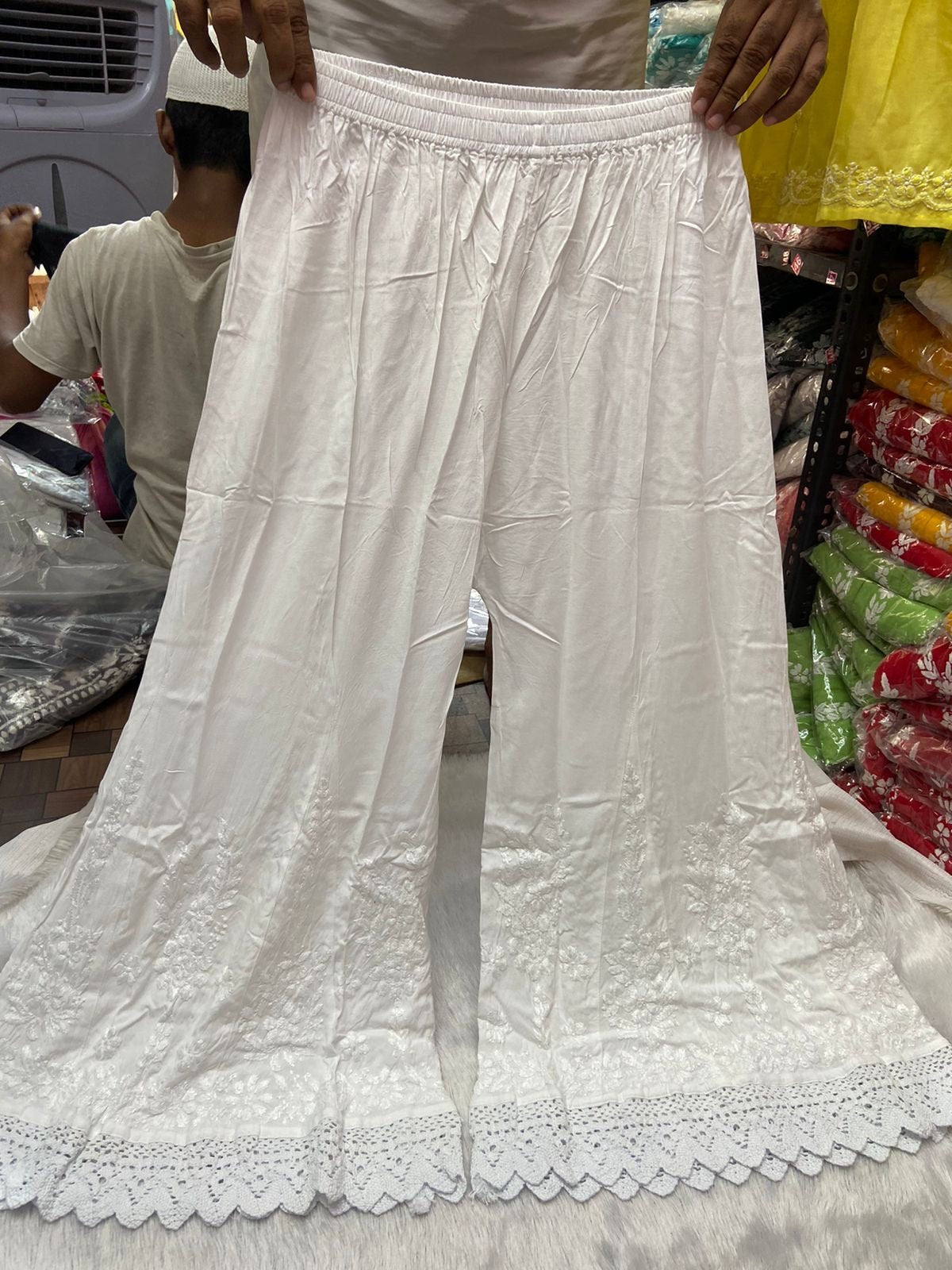 Premium Reyon Kalidaar Lace Plazzo with very finest Handwork - Chikankari official