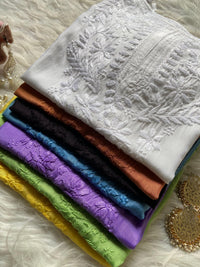 Premium Short Muslin Noodle Strapkurti - Chikankari official
