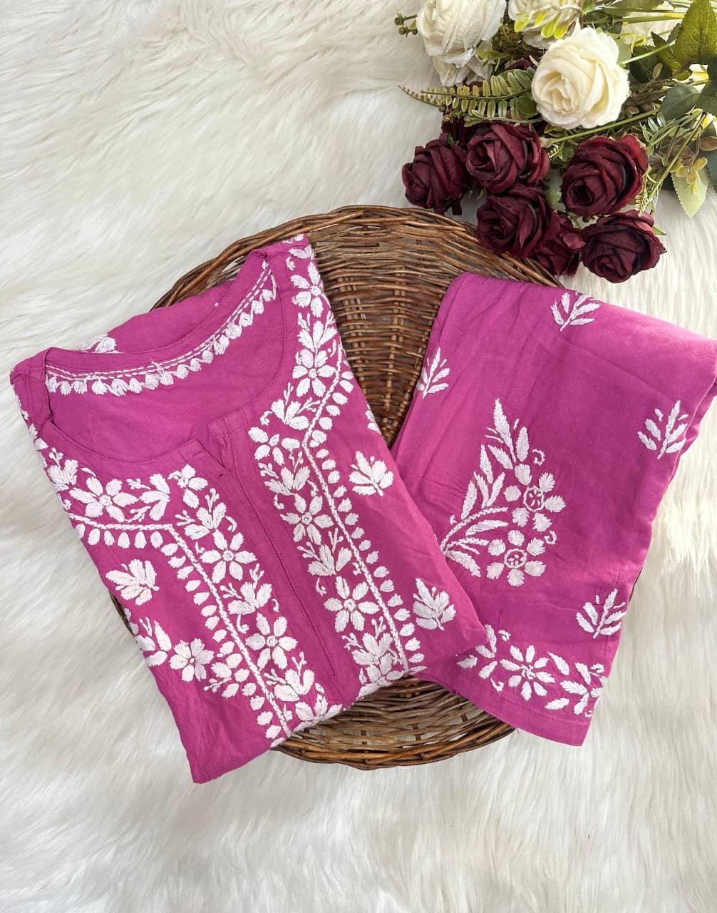 Premium soft and breezy rayon plazo set - Chikankari official