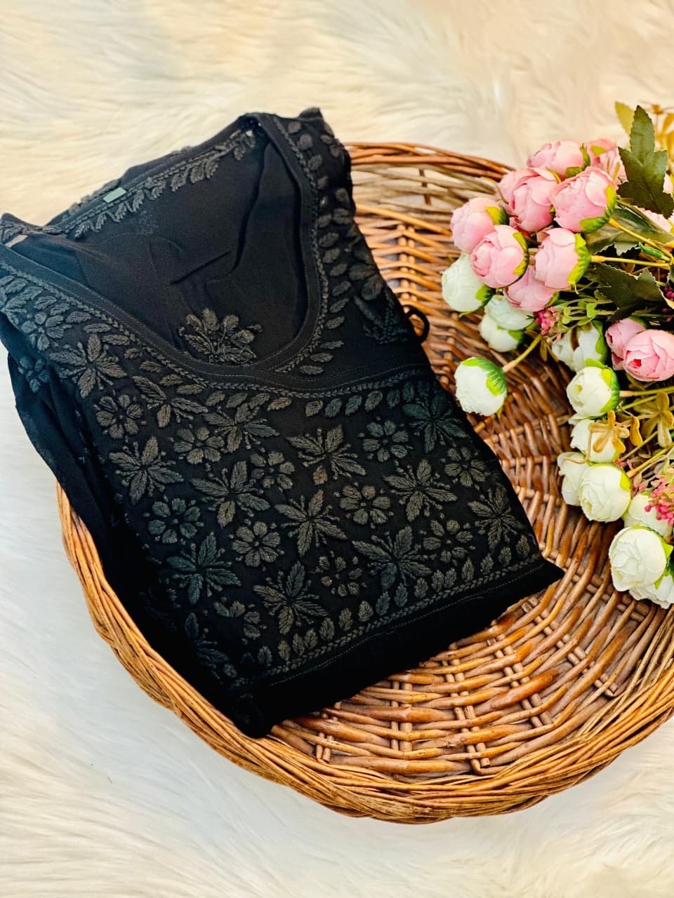 Premium Viscose Angarkha with 3D Embroidery Work - Chikankari official