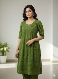 Premium Viscose Angarkha with 3D Embroidery Work - Chikankari official