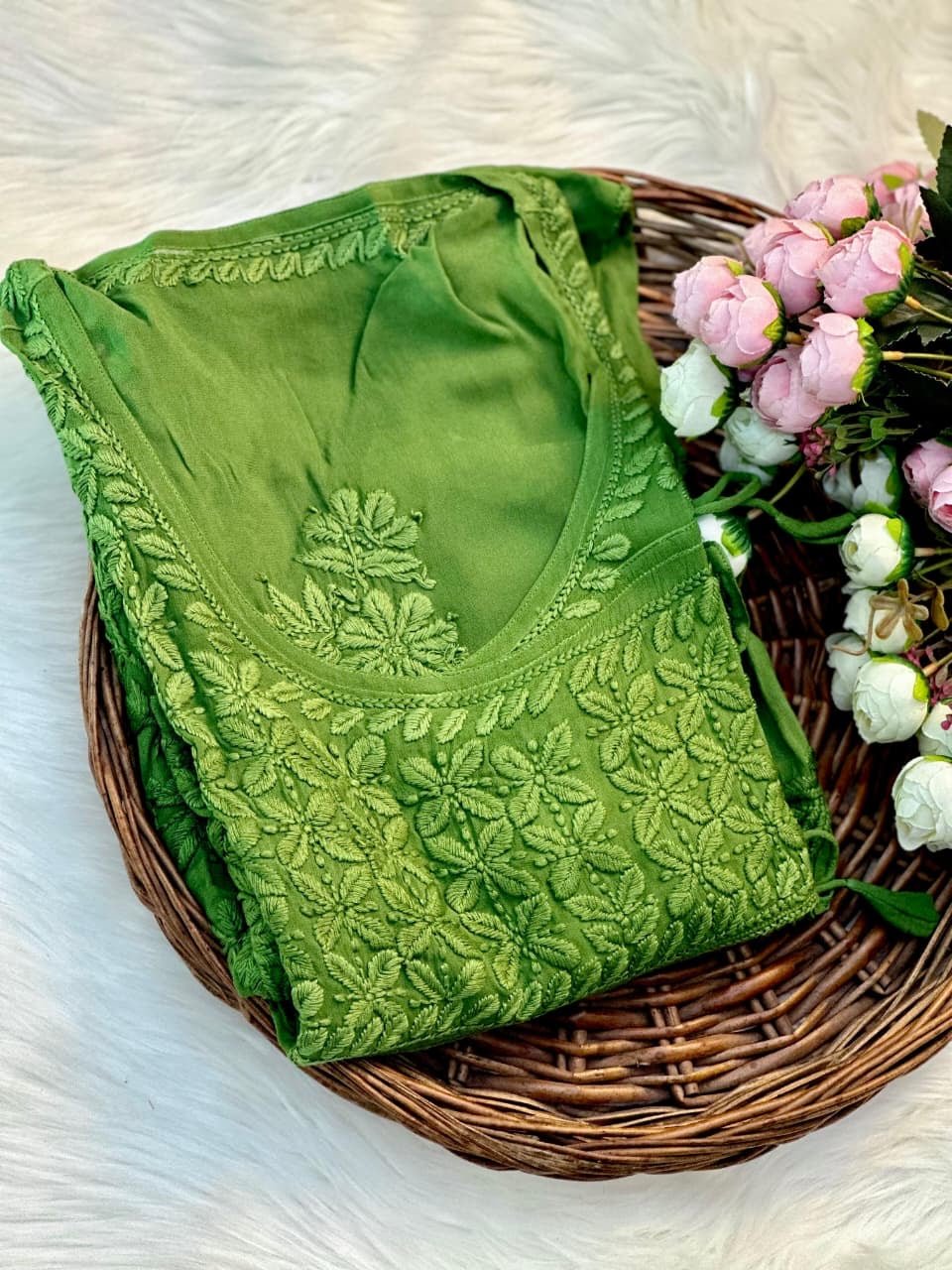Premium Viscose Angarkha with 3D Embroidery Work - Chikankari official