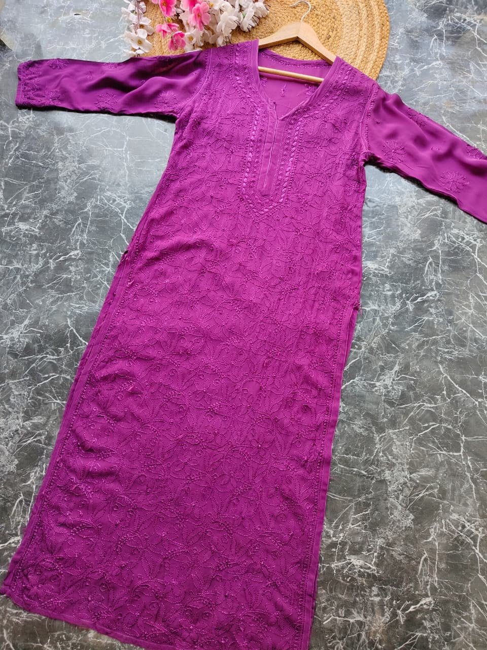Premium viscose kurti With resham jaal allover work - Chikankari official