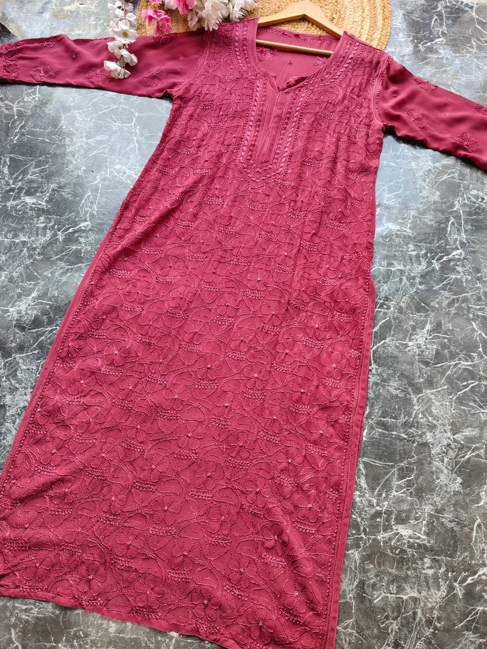 Premium viscose kurti With resham jaal allover work - Chikankari official