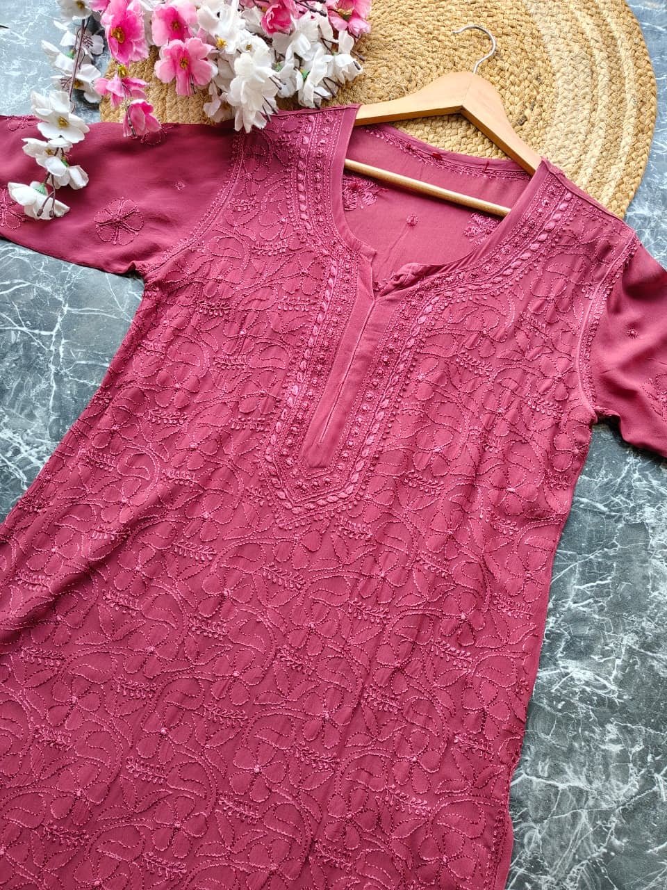 Premium viscose kurti With resham jaal allover work - Chikankari official