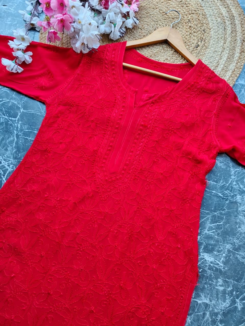 Premium viscose kurti With resham jaal allover work - Chikankari official
