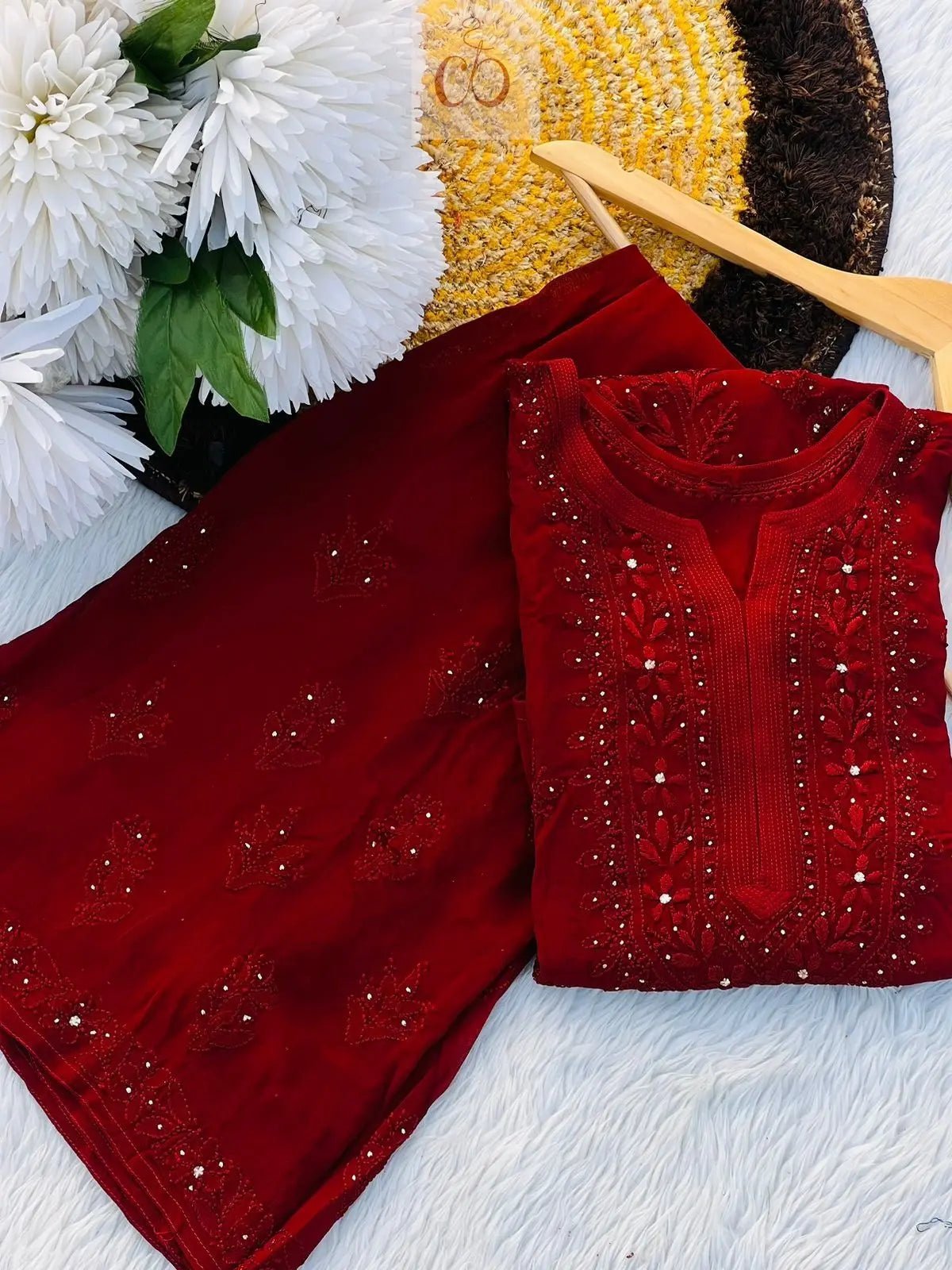Premium Viscose With Plazzo - Chikankari official