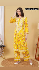 Presenting our Most demanding Exclusive Mul Mul long printed cord sets - Chikankari official