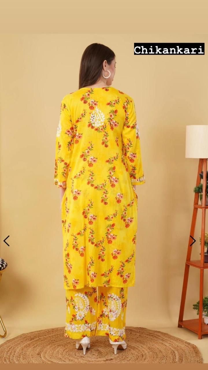 Presenting our Most demanding Exclusive Mul Mul long printed cord sets - Chikankari official