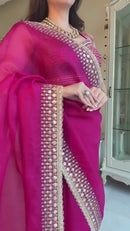Pink Jimmy Satin Saree Unstiched