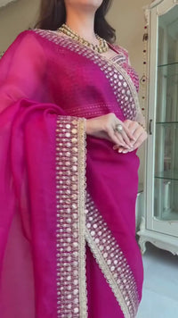 Pink Jimmy Satin Saree Unstiched