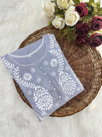 Printed cotton short top with lace work - Chikankari official