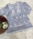 Printed cotton short top with lace work - Chikankari official