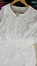 Pure 3d Batson Muslin Muqaish Long Kurta - Chikankari official