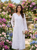 Pure 3d Batson Muslin Muqaish Long Kurta - Chikankari official