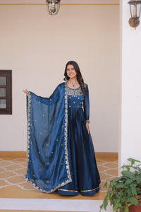 Pure Burbery Festive Long Gown & Dupatta - Chikankari official