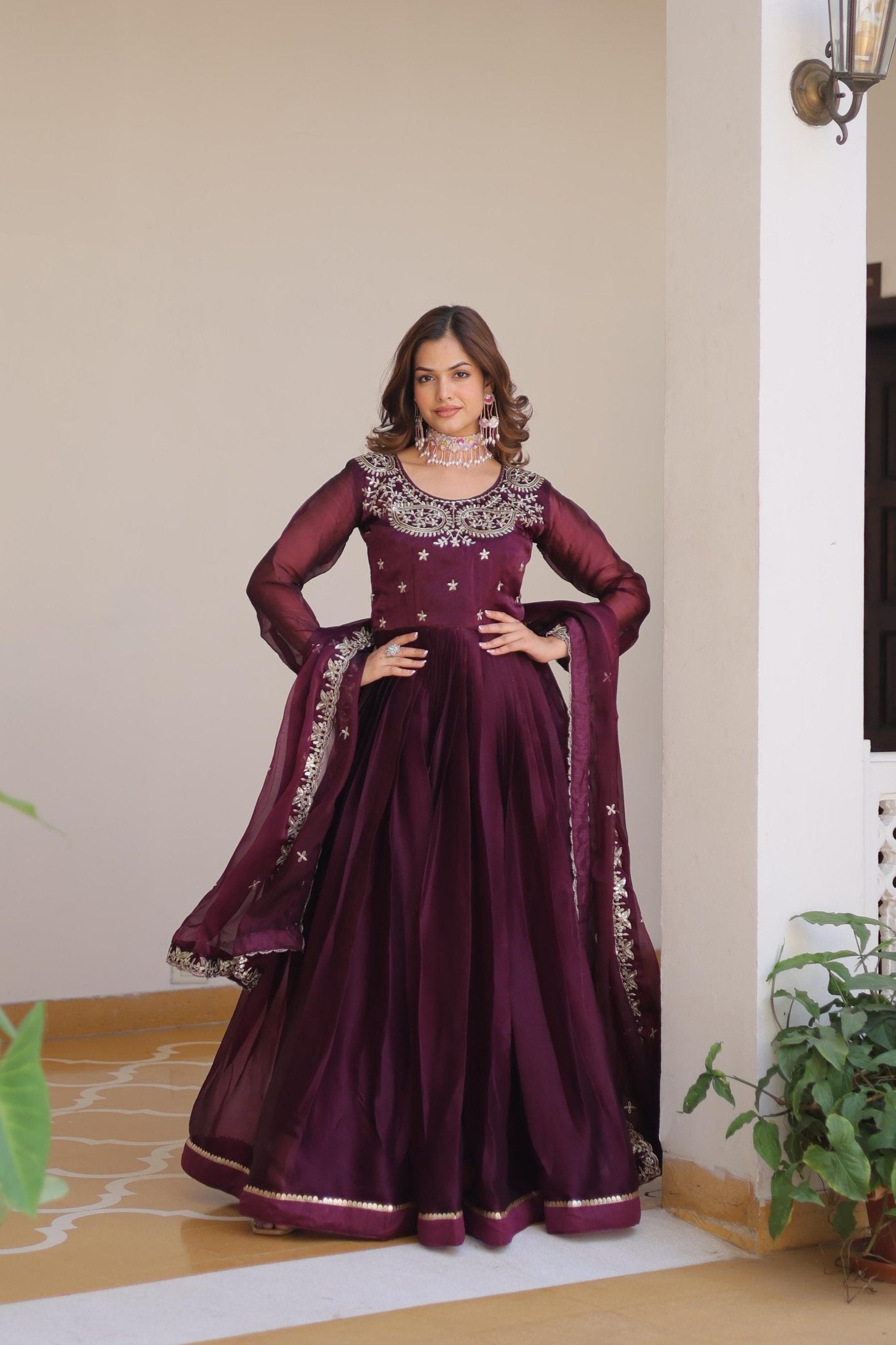 Pure Burbery Festive Long Gown & Dupatta - Chikankari official