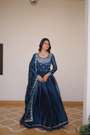 Pure Burbery Festive Long Gown & Dupatta - Chikankari official