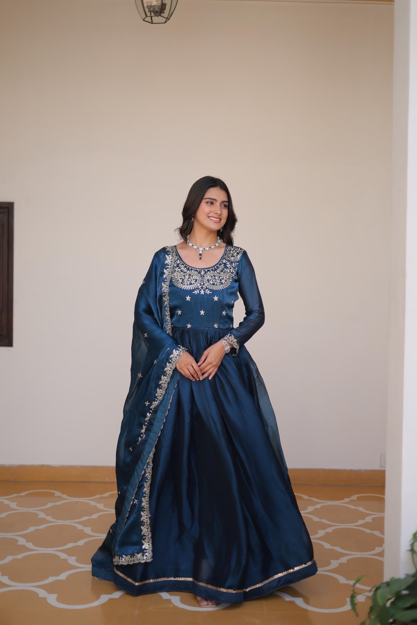 Pure Burbery Festive Long Gown & Dupatta - Chikankari official