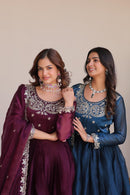 Pure Burbery Festive Long Gown & Dupatta - Chikankari official