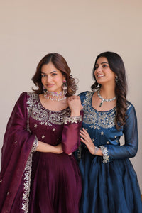 Pure Burbery Festive Long Gown & Dupatta - Chikankari official