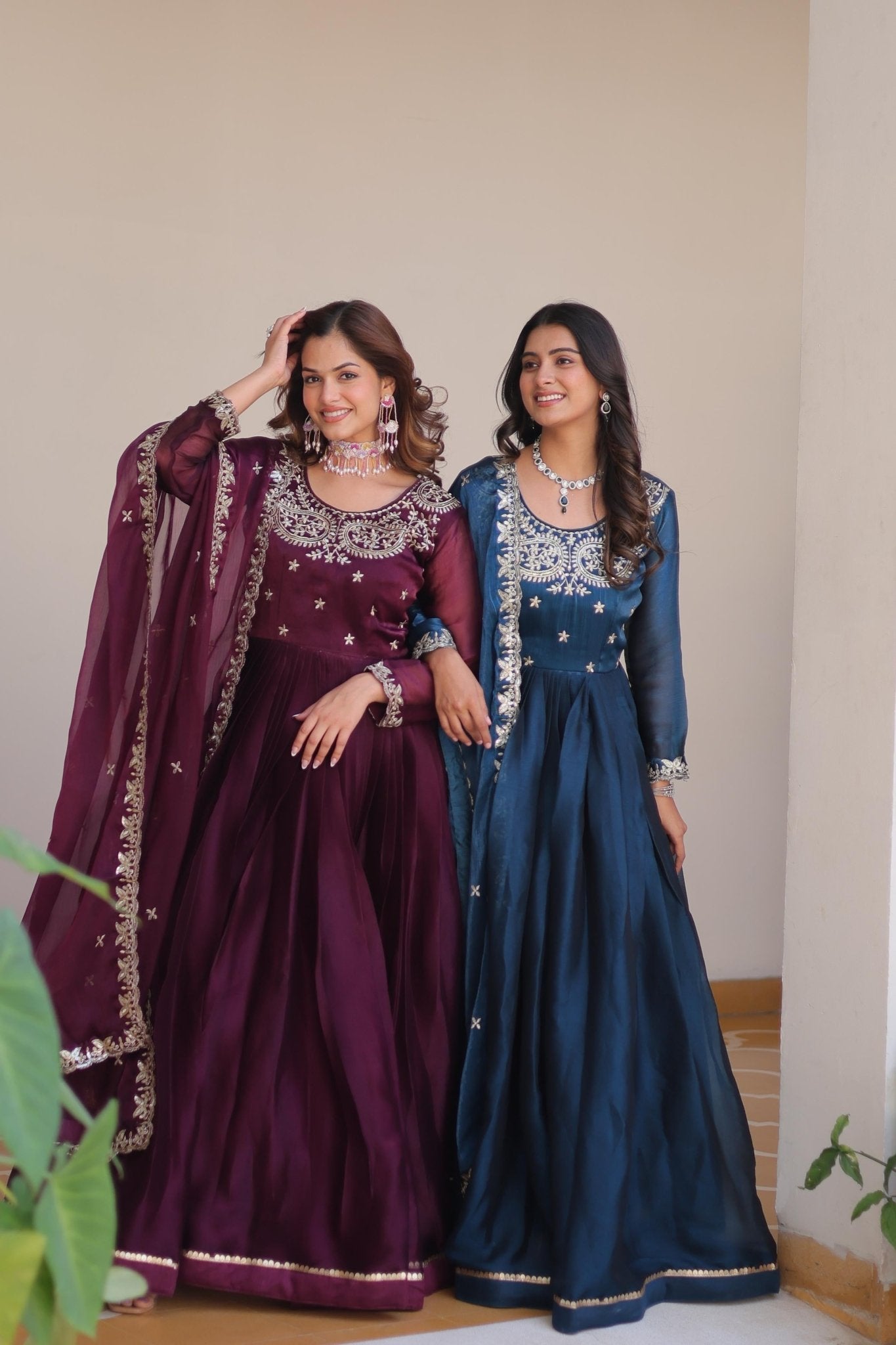 Pure Burbery Festive Long Gown & Dupatta - Chikankari official