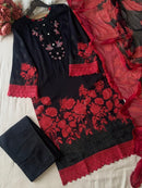 Pure Cotton black & Red print Set - Chikankari official