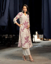 Pure Cotton Kurta plazzo in Floral prints - Chikankari official