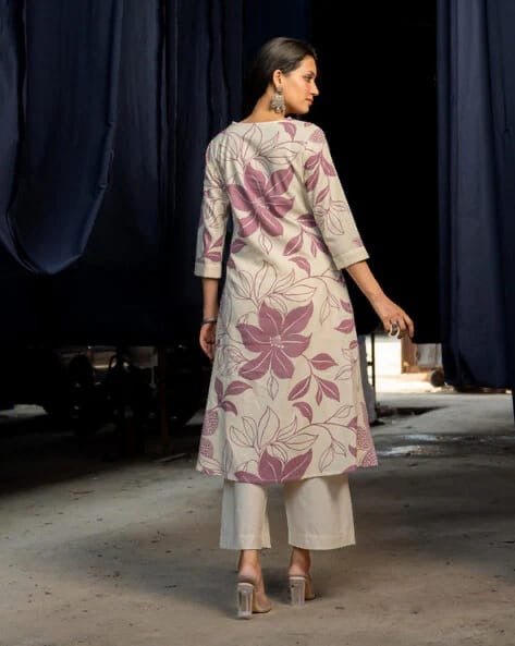 Pure Cotton Kurta plazzo in Floral prints - Chikankari official