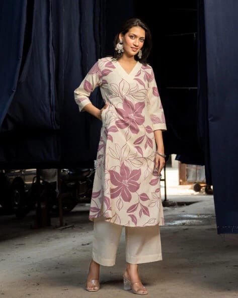 Pure Cotton Kurta plazzo in Floral prints - Chikankari official