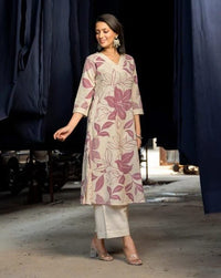 Pure Cotton Kurta plazzo in Floral prints - Chikankari official