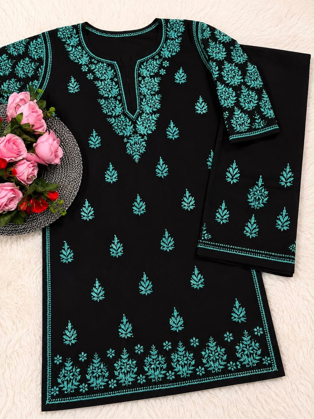 Pure Modal Cotton Flower embroidery chikankari Set - Chikankari official