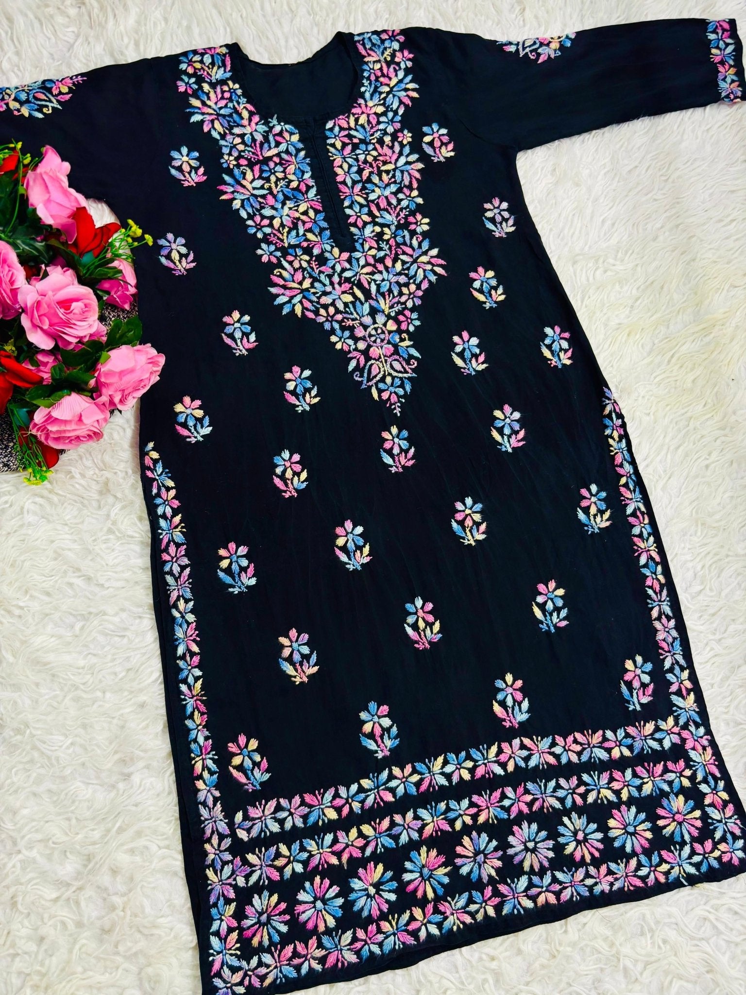 Pure Modal Lucknowi work 3pc set - Chikankari official