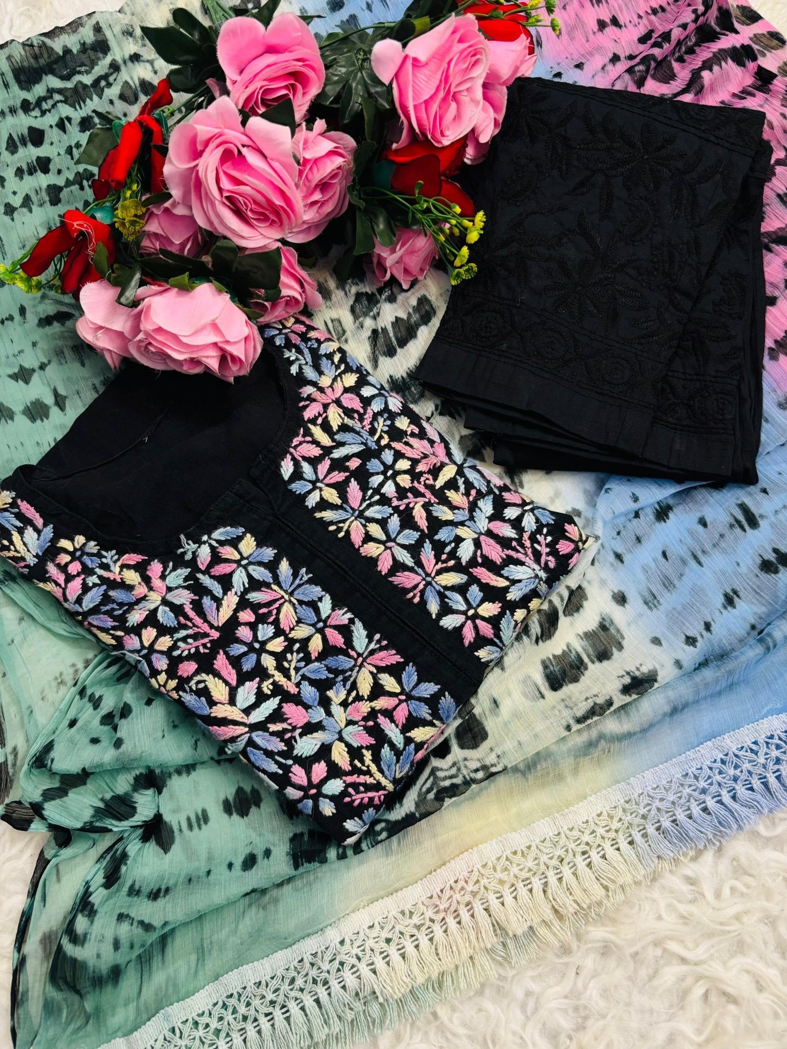 Pure Modal Lucknowi work 3pc set - Chikankari official