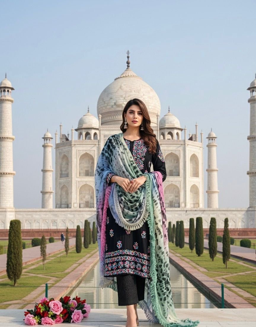 Pure Modal Lucknowi work 3pc set - Chikankari official