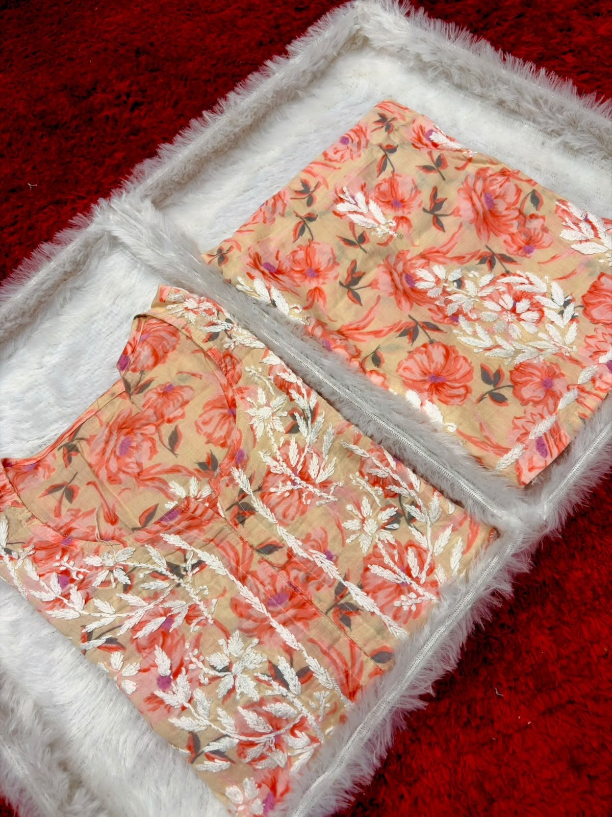 Pure Mul cotton floral 2pc set - Chikankari official