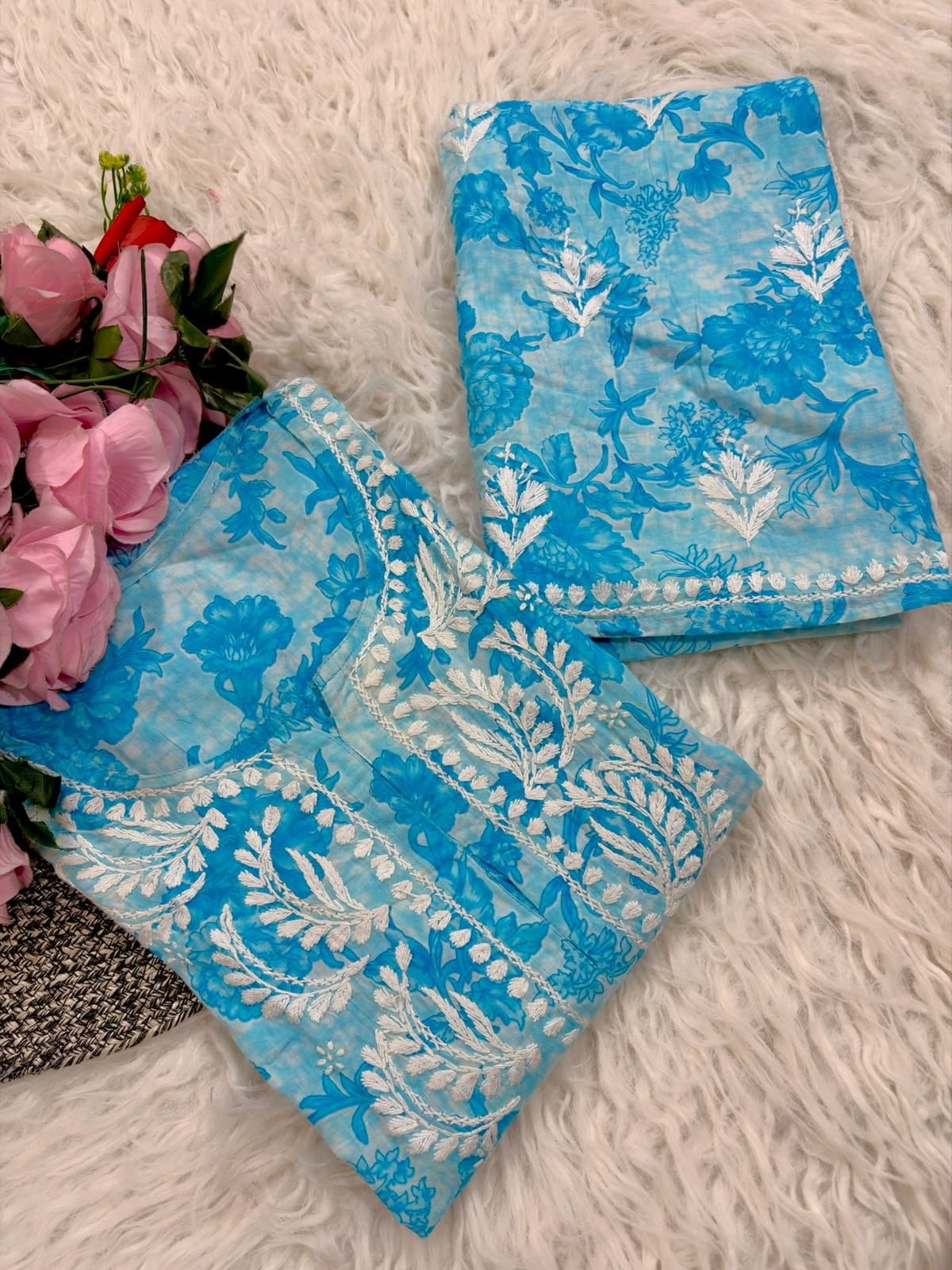 Pure Mul cotton floral soft light 2pc set - Chikankari official