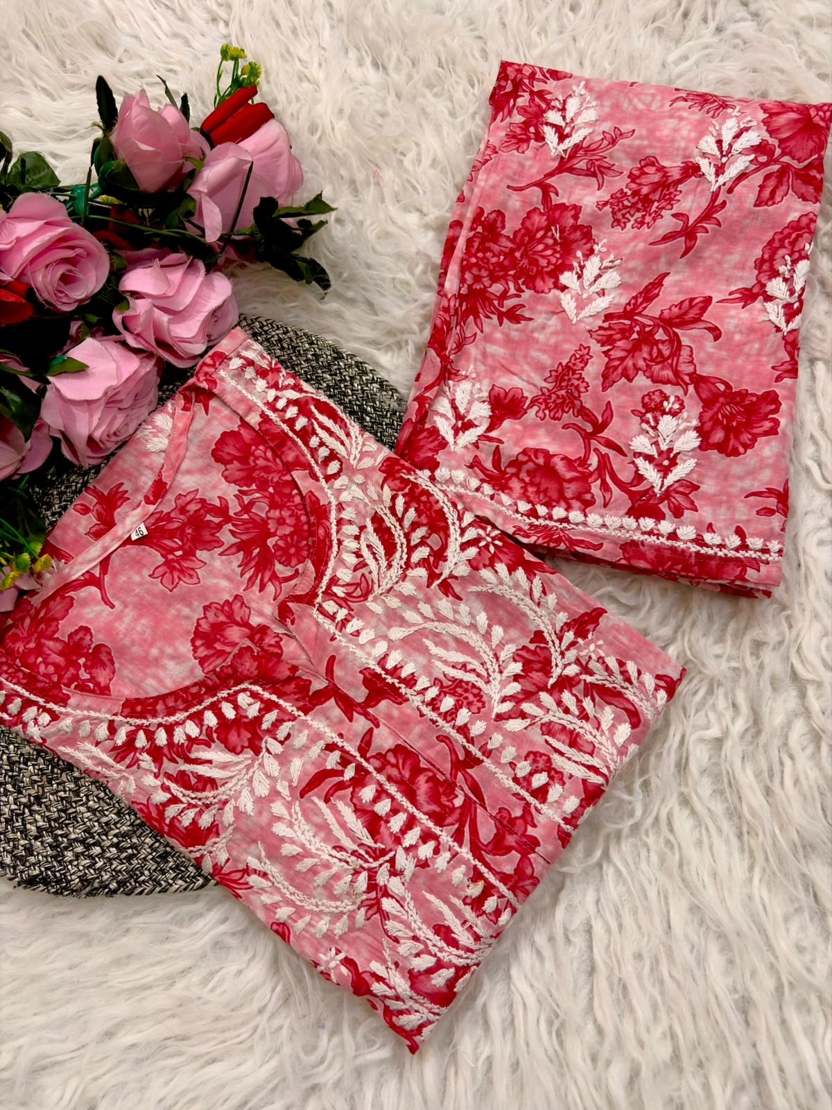 Pure Mul cotton floral soft light 2pc set - Chikankari official