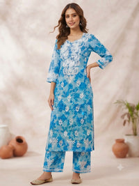 Pure Mul cotton floral soft light 2pc set - Chikankari official
