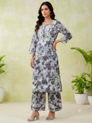 Pure Mul cotton floral soft light 2pc set - Chikankari official