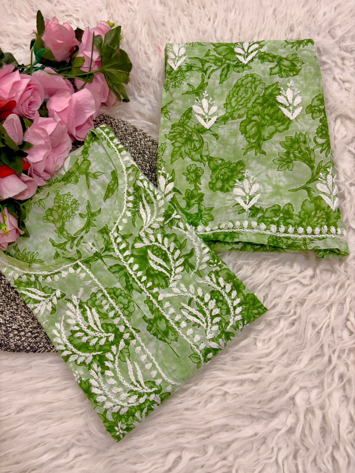 Pure Mul cotton floral soft light 2pc set - Chikankari official